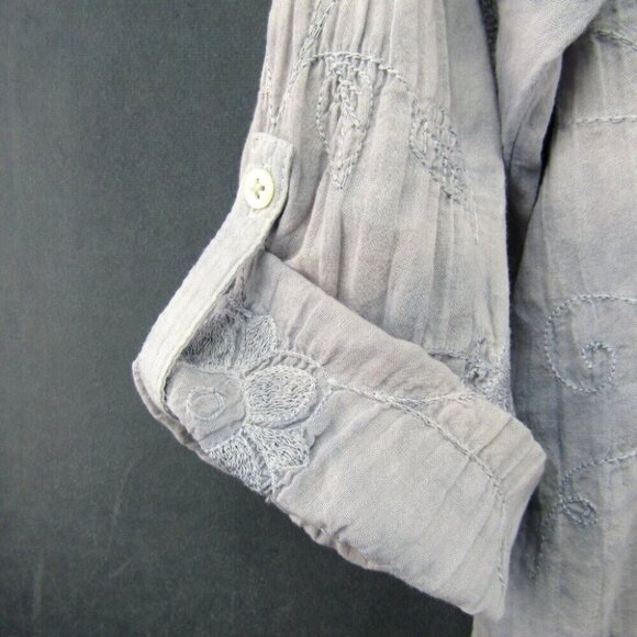 J Jill Pure Jill Gray Tie Dye Embroidered Peasant Tunic Top Size M Petite Boho - Picture 4 of 10